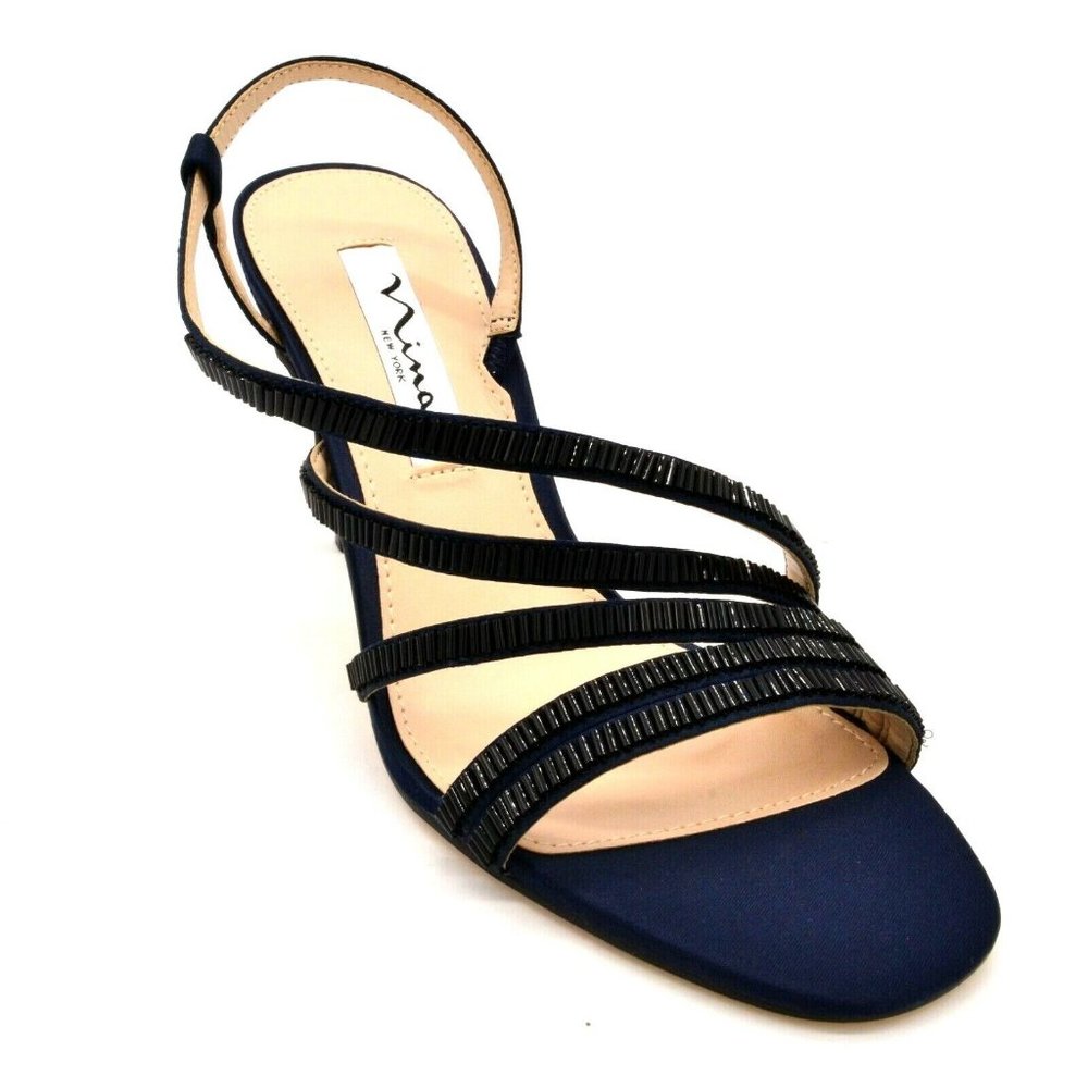 Nina New York Womens Sparkle Strappy Slingback Heels Size 11M  Navy Leather NEW